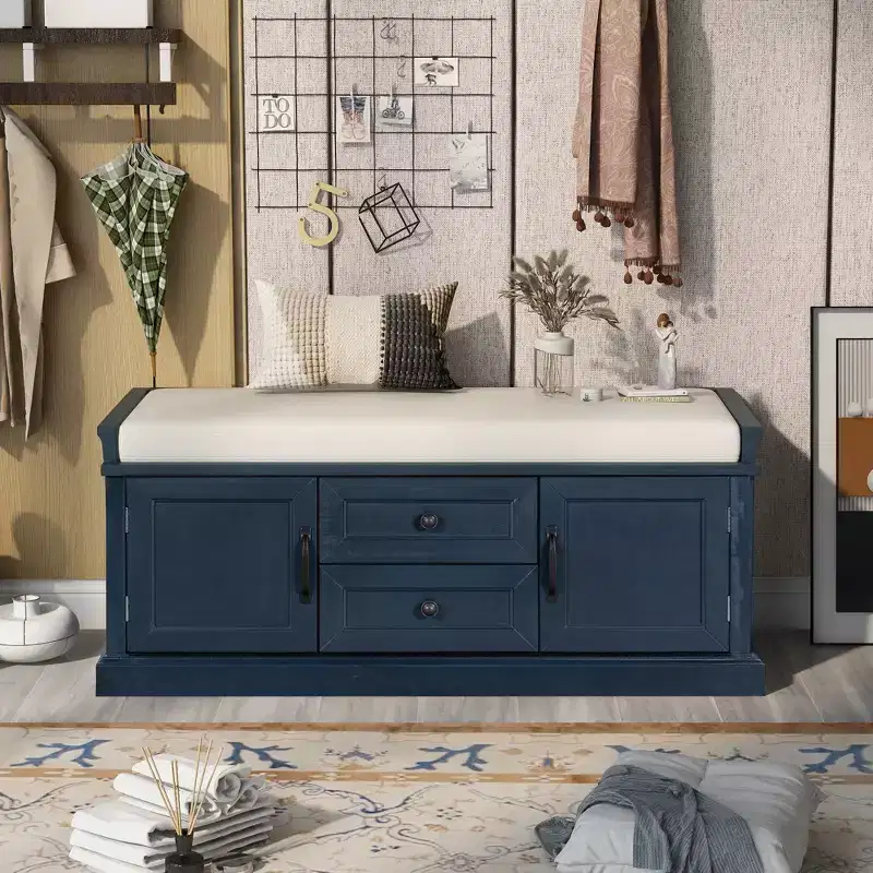 GDFStudio Frances Storage Shoe Bench with Drawers and Cabinets