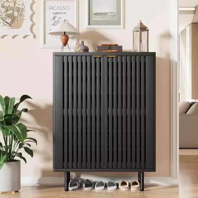 6-Tier Shoe Cabinet with Louvered Doors - Freestanding Narrow Entryway Shoe Rack, Holds 24 Pairs
