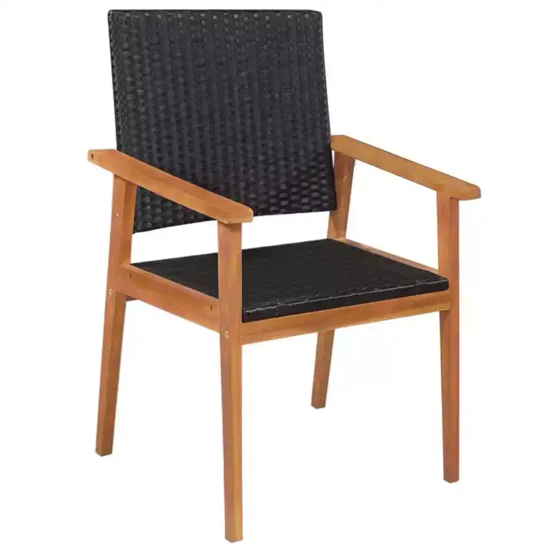 vidaXL 5-Piece Patio Dining Set - Vintage Design with Black and Brown Poly Rattan and Rustic Solid Acacia Wood Frames for Outdoor Gardens and Patios.