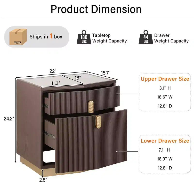Modern Storage Nightstand with 2 Drawers (Set of 2)