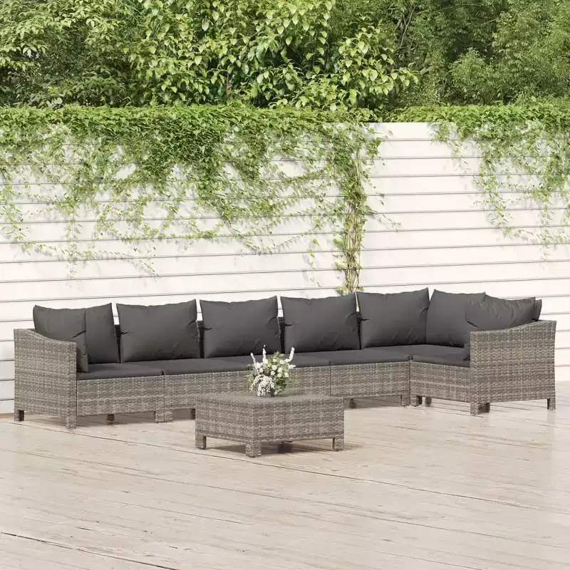 vidaXL Garden Lounge Set Grey PE Rattan, Powder-coated Steel