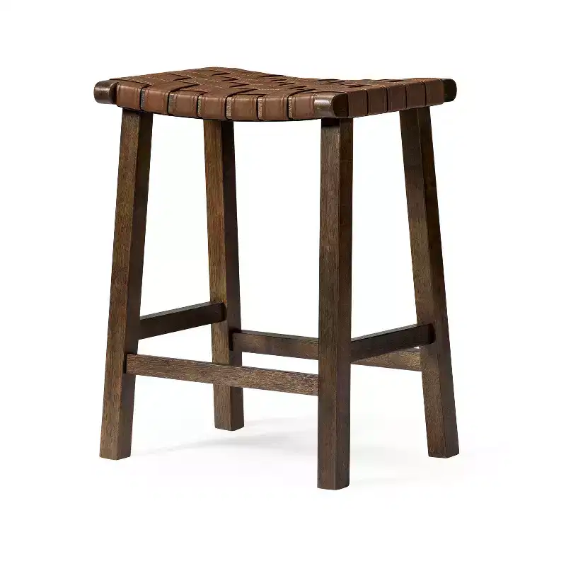 Backless Counter Stool with Faux Leather Seat, 25