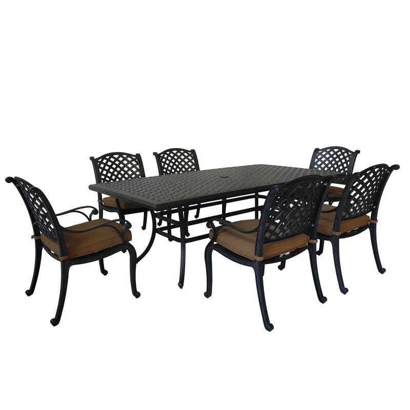 Ventura Cast Aluminum 7 Piece Rectangular Dining Set with 6 Arm Chairs - N/A