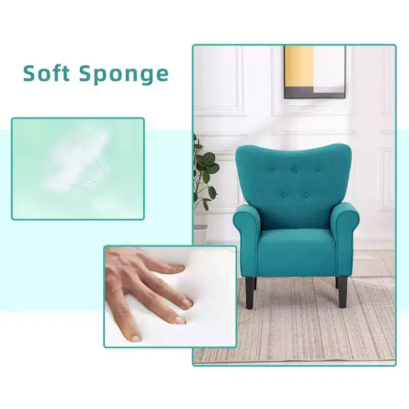 Erommy Mid Century Velvet Tufted Armchair, High Back Accent Chair