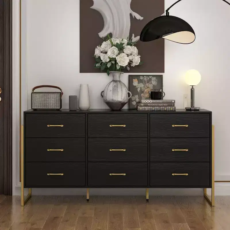 Hitow Modern Large 9 Drawer Dresser Metal Frame Design Chest of Drawers