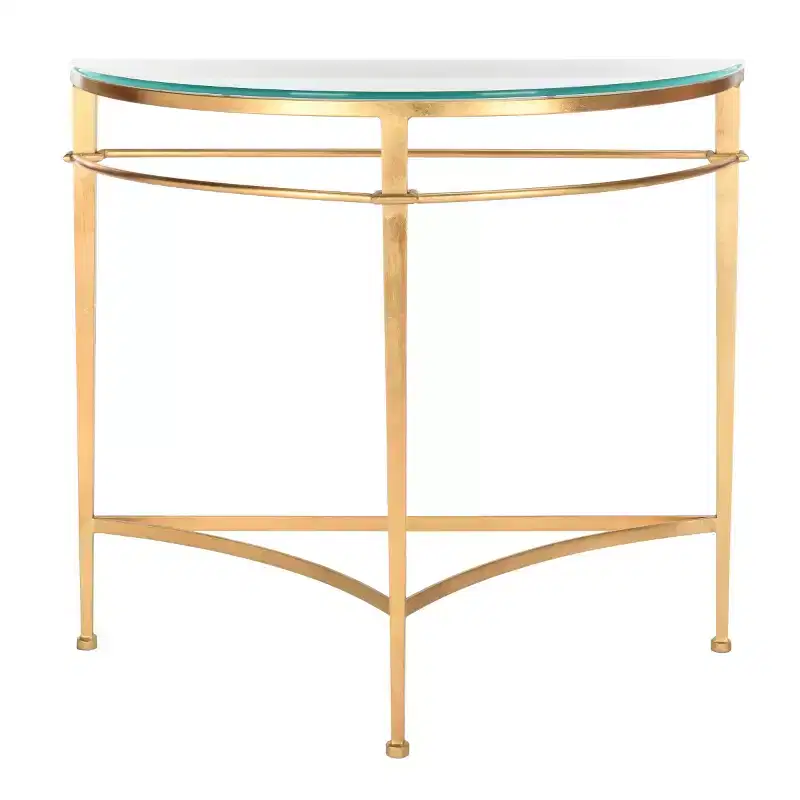 Glam Console Table | Gold Metal Hairpin Legs & Clear Glass Top | 35.9