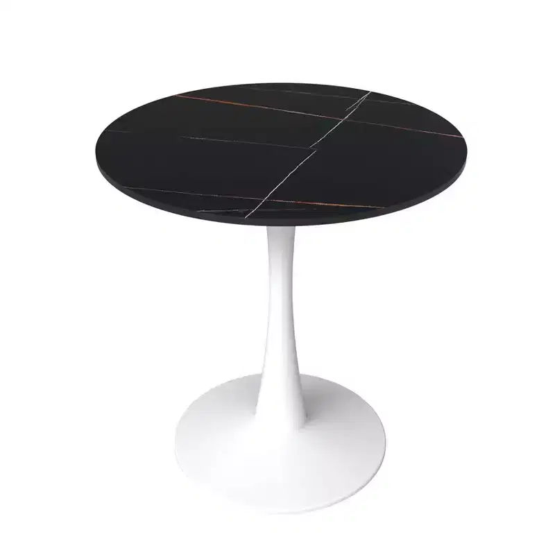 LeisureMod Bristol 27 Round Dining Table - Sintered Stone Top Accent Cafe Table & Sturdy Steel White Pedestal Base for Kitchen and Small Spaces