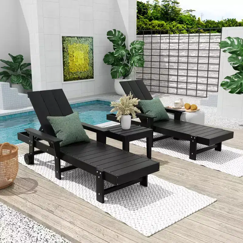 WestinTrends Ashore Modern Poly Reclining Chaise Lounge Set with Side Table