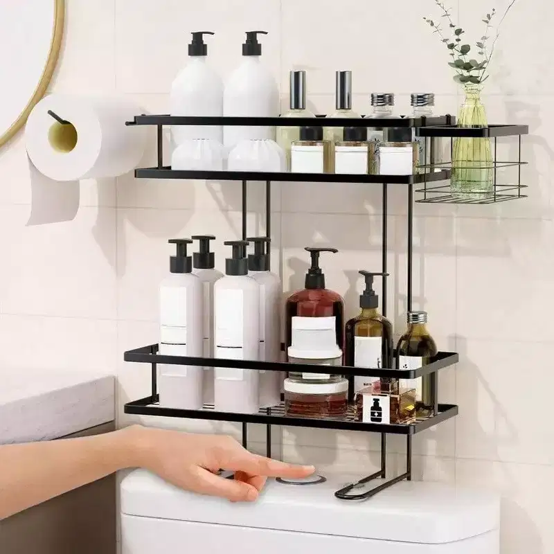 Over Toilet Storage 2 - Tier Bathroom Organizer with Removable Basket Paper Holder Above Toilet Storage Non - Trace Adhesive
