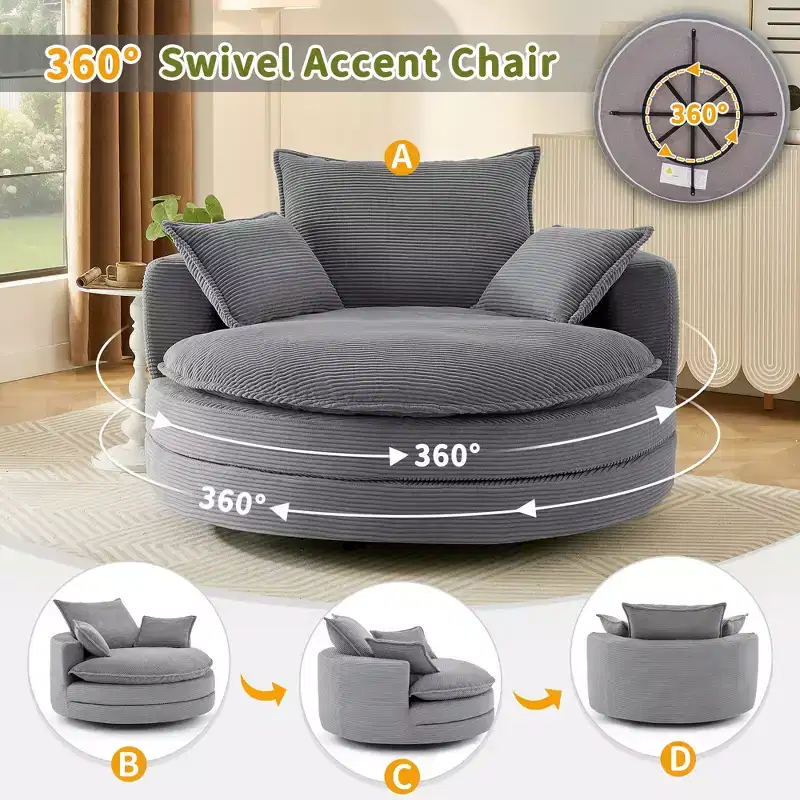 360 Swivel Barrel Chair with Dual-Layer Cushion Design