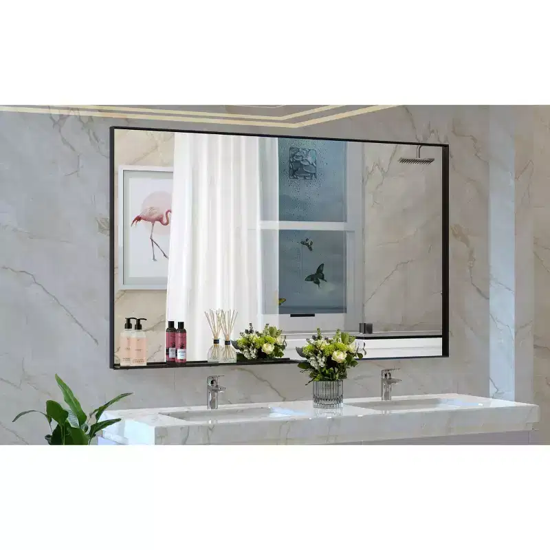 60x40 Modern Black Frame?Bathroom Mirror:?Oversized, Aluminum, Wall Mounted, Vertical/Horizontal