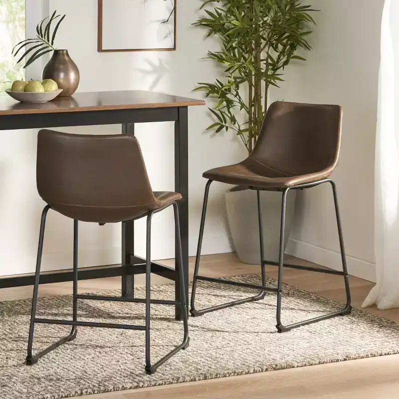 Christopher Knight Home Juliana Modern 24 Inch Faux Leather and Steel Frame Counter Stools (Set of 2)