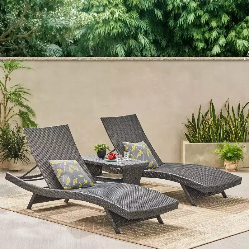 Christopher Knight Home Pacific Outdoor Wicker 3 Piece Armless Adjustable Chaise Lounge Chat Set