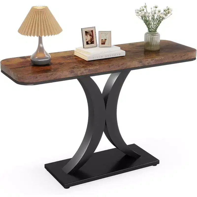 Industrial Entryway Console Table, Compact Foyer Hallway Accent Table for Small Space