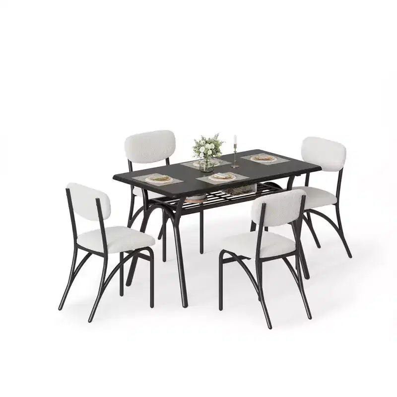 Dining Table Set for 4, Kitchen Breakfast Nook Set, Metal Frame & Marble Tabletop, Space-Saving Dining Furniture for Apartment