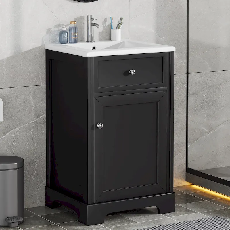 20-Inch Bathroom Vanity With Ceramic Sink, Storage Cabinet With 2-Tier Rack and Shelves