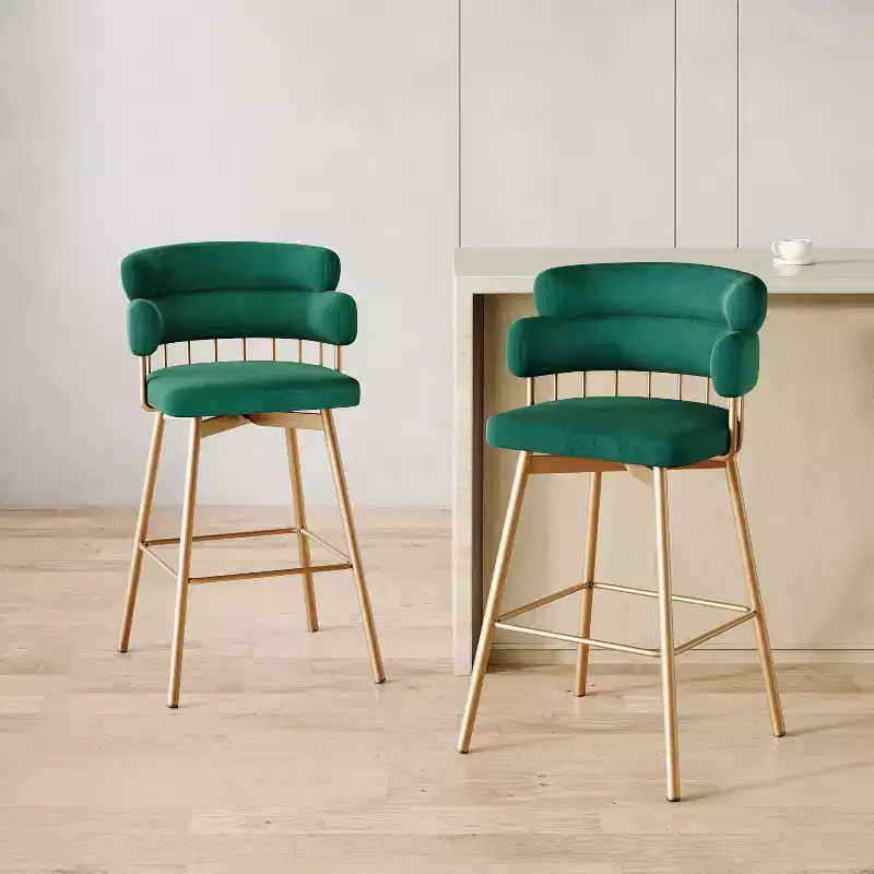 Okak 26/28In Counter Height Bar Stools Set of 2, 180Swivel Bar Chairs with Backs and Metal Legs for Kitchen Island, Cafe, Green