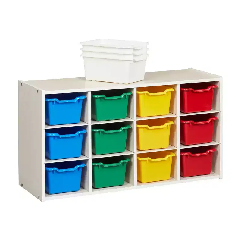 12 Cubby Tray Cabinet and 15 Scoop Front Bins, 3x4, Kids Furniture