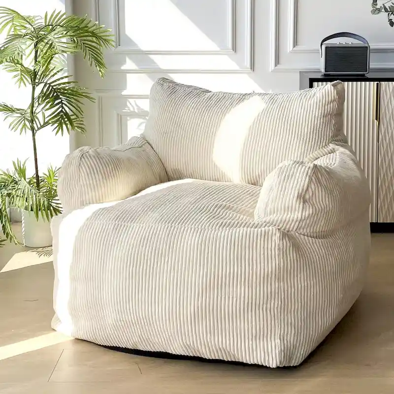 Corduroy Bean Bag Chair with Foam Filling