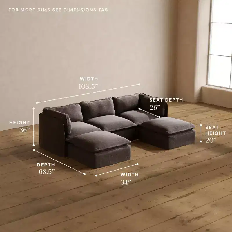 Anabei Modular Washable 3-Seater U-Sectional Sofa | Deluxe+ Seat & Cloud Pillow