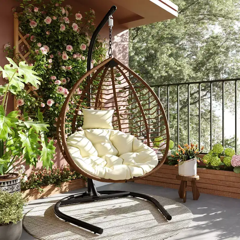 Whisen Hanging Hammock Chair with Stand, Egg Swing Chair with Iron Frame and Cushion & Headrest