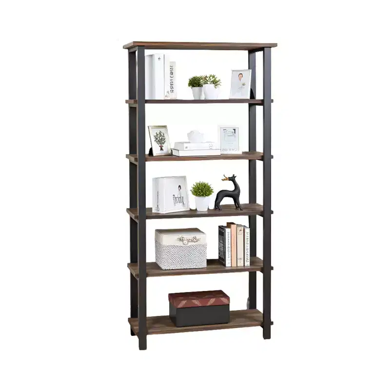 70 Pomona 5 Shelf Bookshelf Metal and Solid Wood Natural - Alaterre Furniture