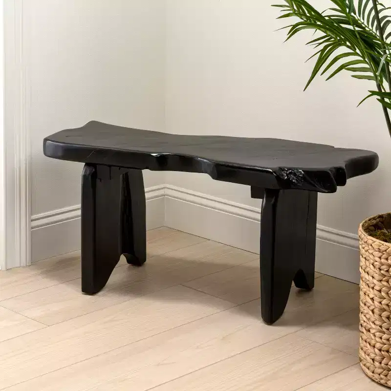 35.4 Handcrafted Rustic Minimalist Live Edge Solid Teak Wood Entryway Bench
