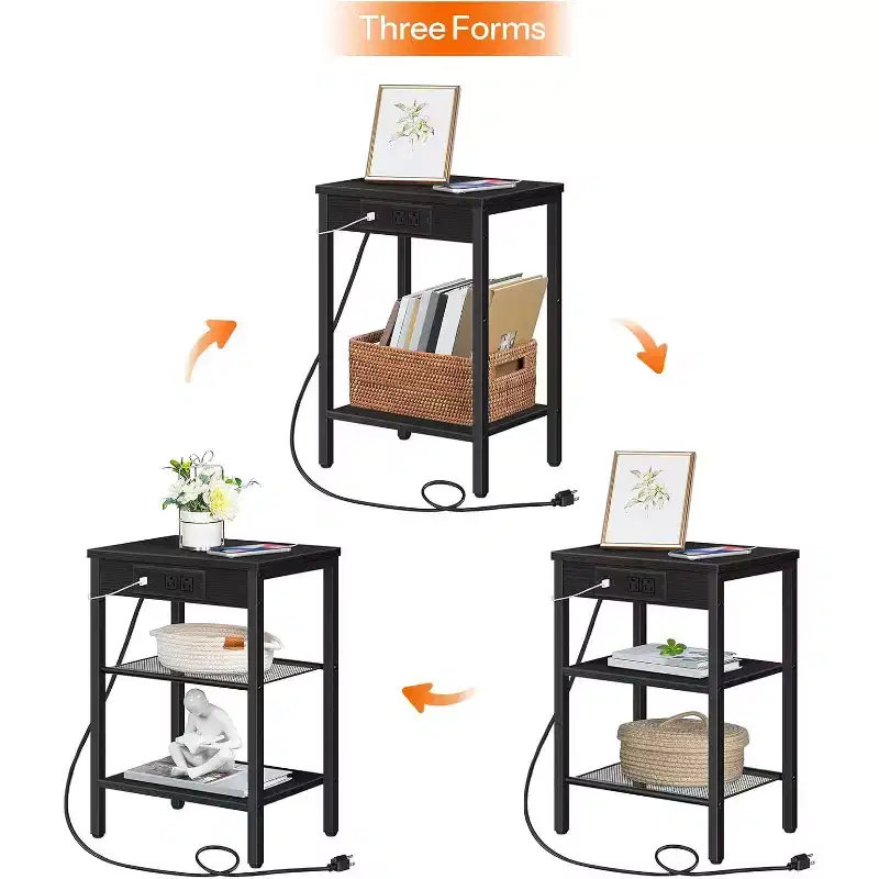 Metal & Wood End Table with USB Charging 24''H x 12''W x 12''D