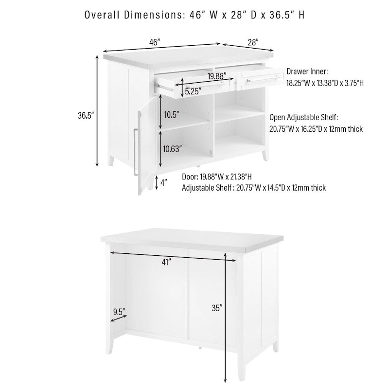 Crosley Silvia Stainless Steel Top Kitchen Island W/X-Back Stools - 57d x 46w x 41h