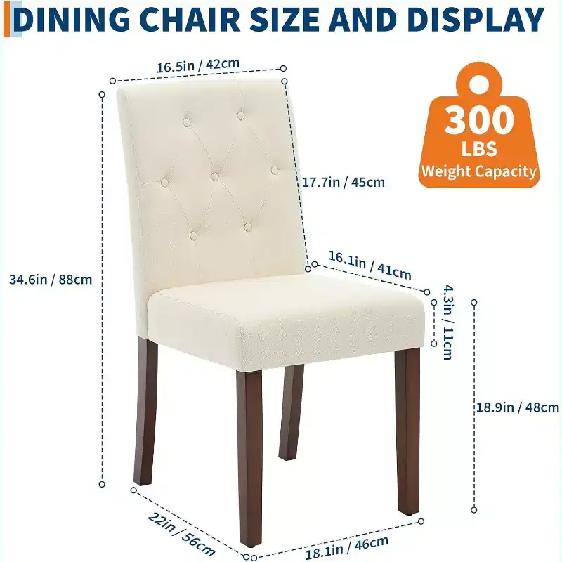 Button Tufted Parsons Dining Chairs Set of 2, Upholstered Fabric Kitchen Chairs with Padded Seats & Wood Legs, Living Room Kitchen Furniture