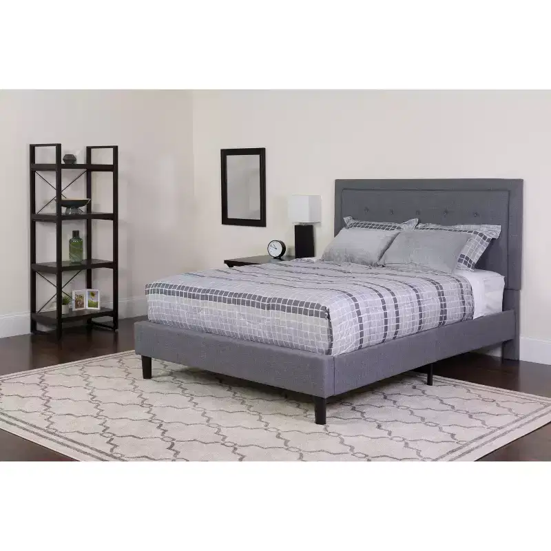 Flash Furniture Roxbury Panel Tufted Upholstered Platform Bed and Memory Foam Pocket Spring Mattress