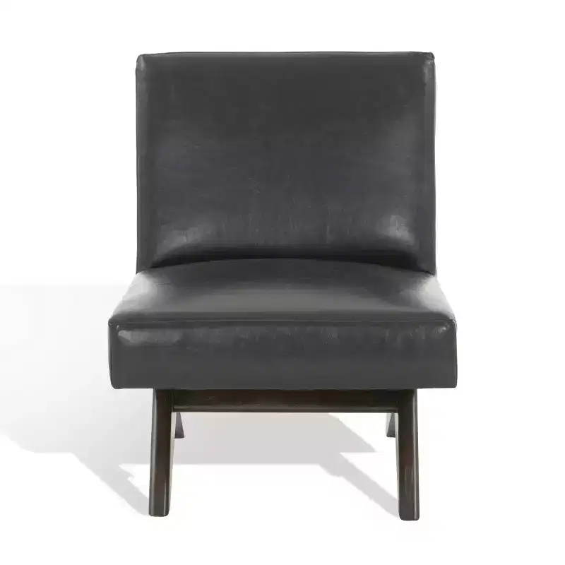 Deasha Vegan Leather Accent Chair - SFV5075 - Black/Walnut - Safavieh Couture