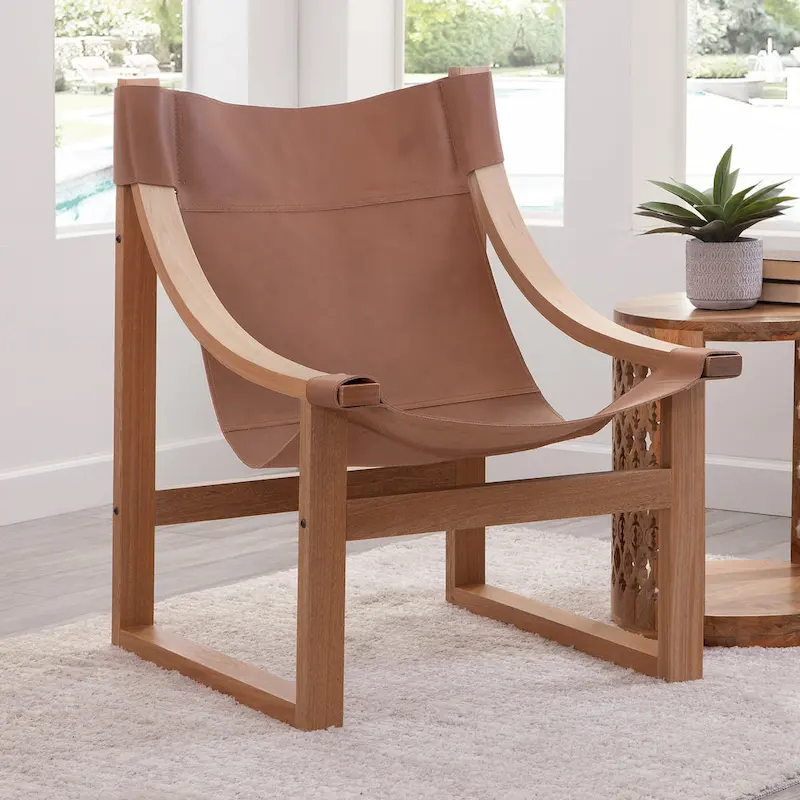 Steve Silver Logan Top Grain Leather and Solid Wood Sling Accent Chair