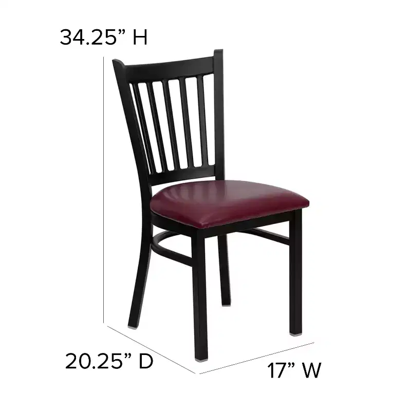 Black Metal Frame Vertical Back Dining Chair – Vinyl or Wood Seat, Seats 1