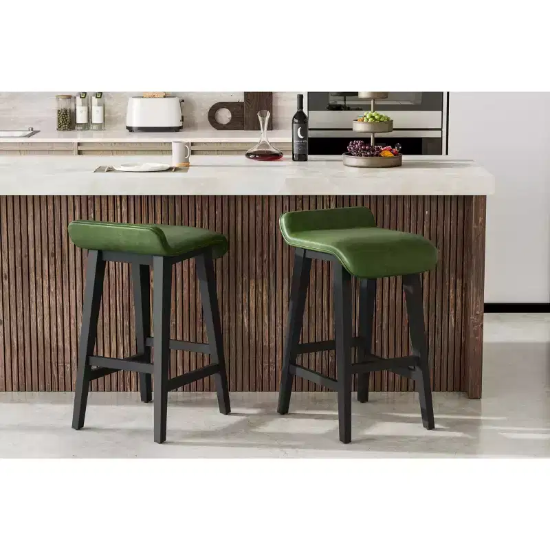 26.2 Counter Height Bar Stools Set of 2. Wood Frame with Wide PU Leather Upholstered Seat. Barstools for Kitchen Island