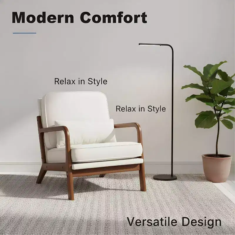 Summit Adventure Mid Century Modern Accent Chair with Arms Waist Cushion Solid Wooden Frame Cream Lounge Chair