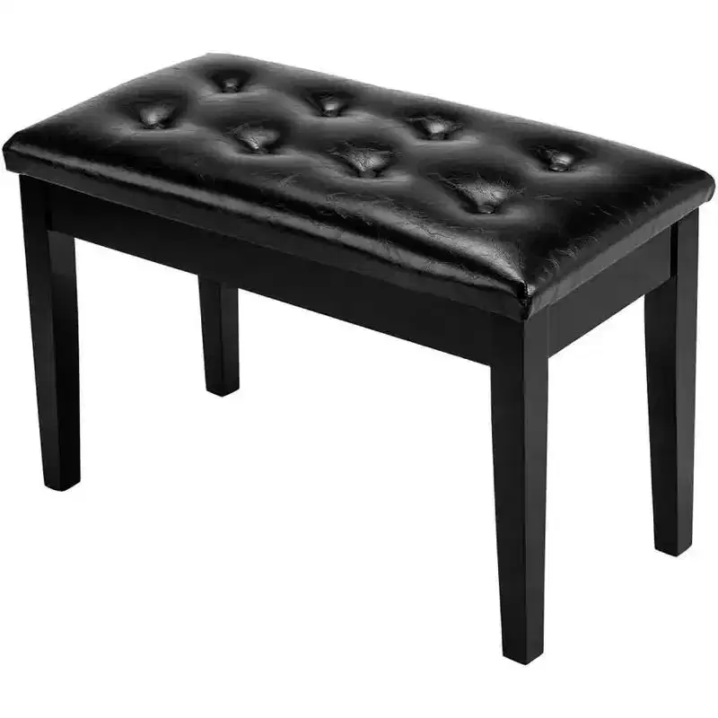 Black Button-Top Piano Bench with Adjustable Height