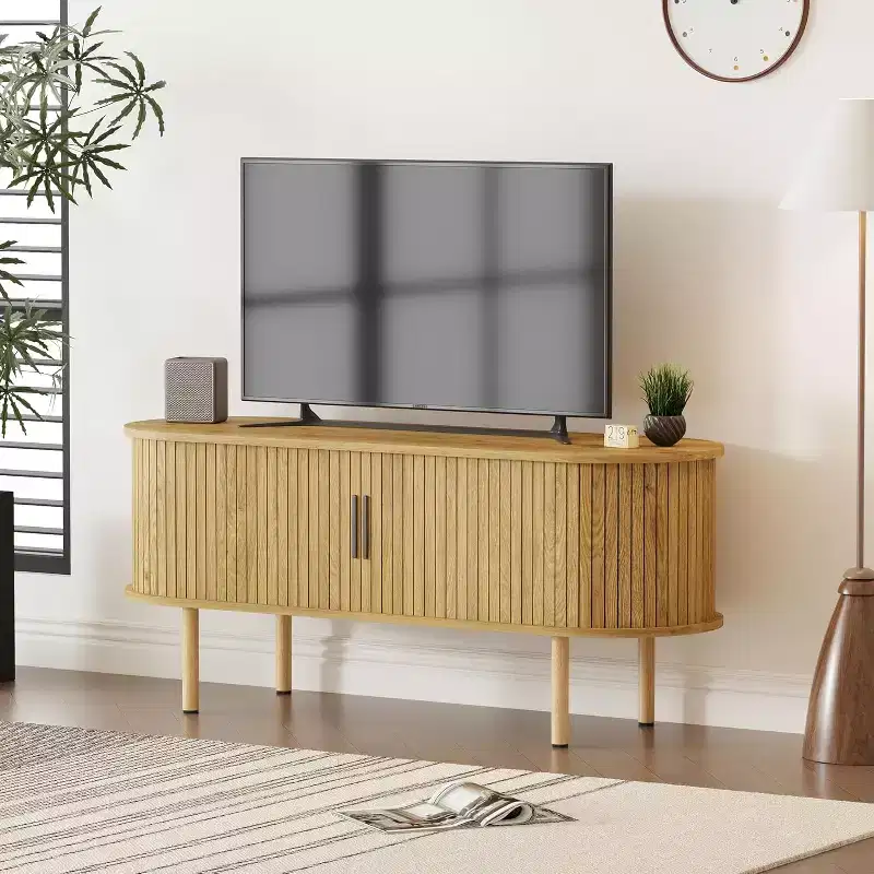 TV Stand, Modern TV Console Table with Storage Compartment and Sliding Door, Gaming Entertainment Center, for Living Room, Bedroom, Office