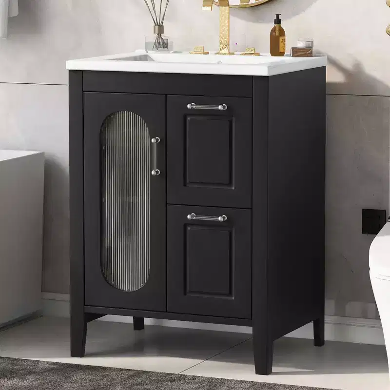 MAYEERTY Black Triangle Bathroom Cabinet Adjustable Shelf MDF Modern