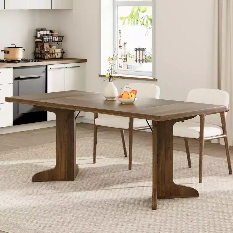 71 Dining Table for 6 to 8 People, Modern Dinner Table with Unique Wooden Legs, Rectangle Dining Table