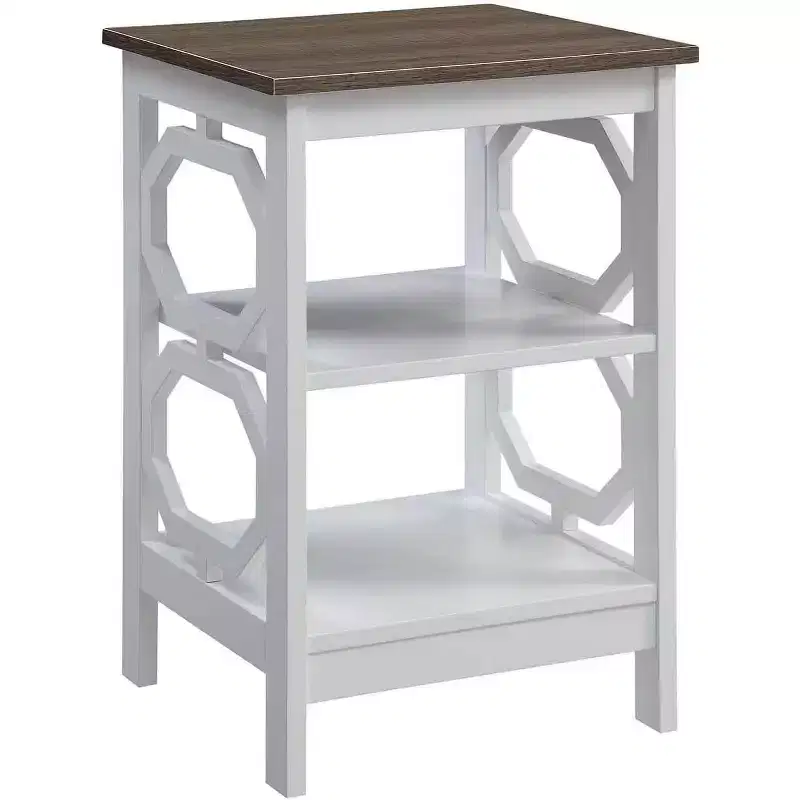 HomeStock Belmont End Table with Octagon Cut Out Panels and Three Tier Shelves, Sleek Geometric Design Accent Table for Living Room Storage Dcor