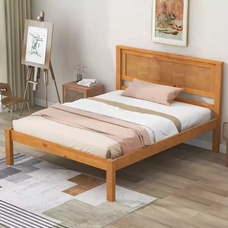 Twin Size Platform Bed With Headboard, Easy Assembly, Oak