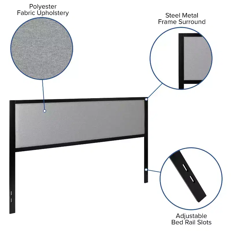 Emma and Oliver Metal Headboard - Fabric Upholstery Fits Standard Bed Frames