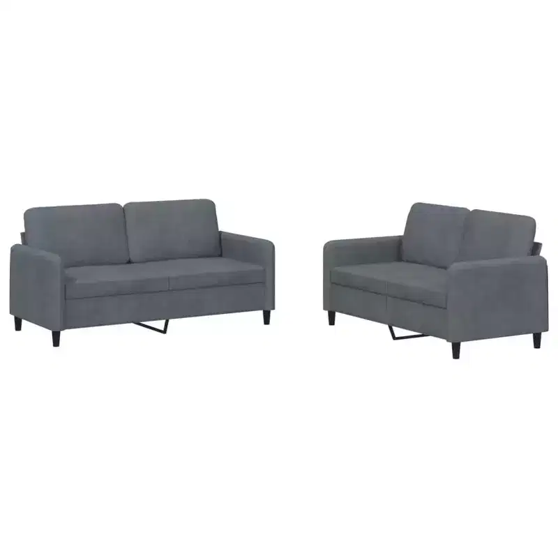 vidaXL 2 Piece Sofa Set in Dark Gray Velvet, Modern Style Comfortable Seating with Sturdy Frame, Perfect for Living Room or Office