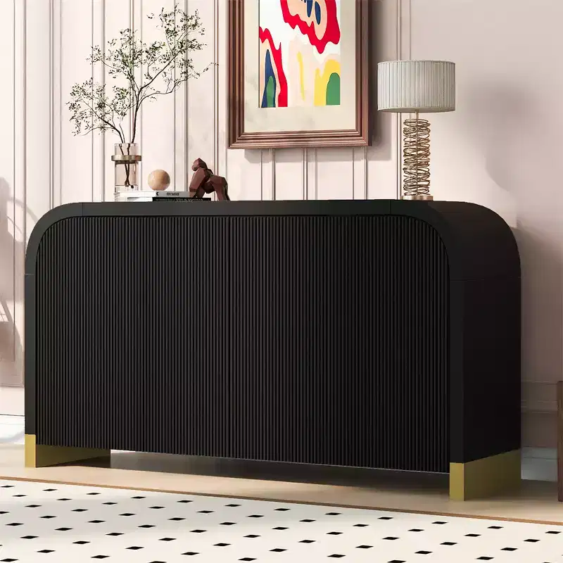 Contemporary Wavy Door Sideboard with Curved Corners and Adjustable Shelves, Storage Cabinet for Kitchen, Dining, Living Room, Bedroom