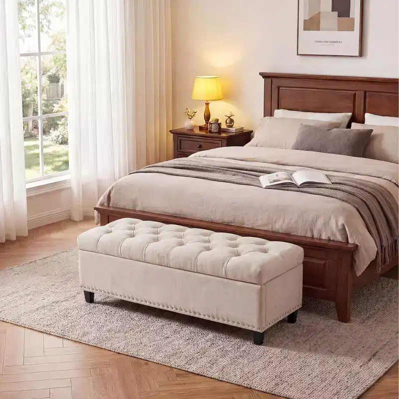 51 Extra Large Storage Ottoman Bench, 660lbs Heavy Duty End of Bed Chest w/ Tufted Upholstery & Safety Hinge for Bedroom, Entryway & Living Room
