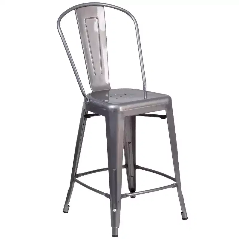 Merrick Lane 24 Modern Counter Height Stool with Powder Coated Metal Frame in Clear Coated Finish for Indoor Use