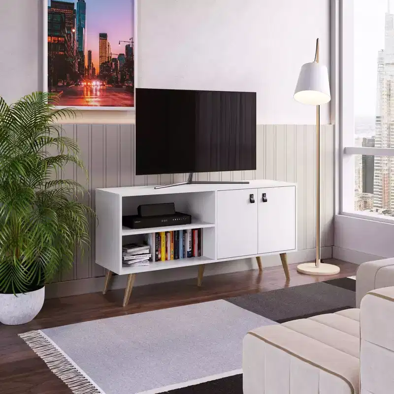TV Stand with Faux Leather Handles for TVs up to 50 Inches