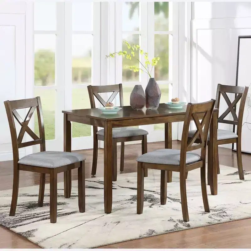 MAYEERTY Dining Chairs Only Set of 4, Walnut Wooden Upholstered Side Chairs with Padded Seat for Kitchen Dining & Living Room