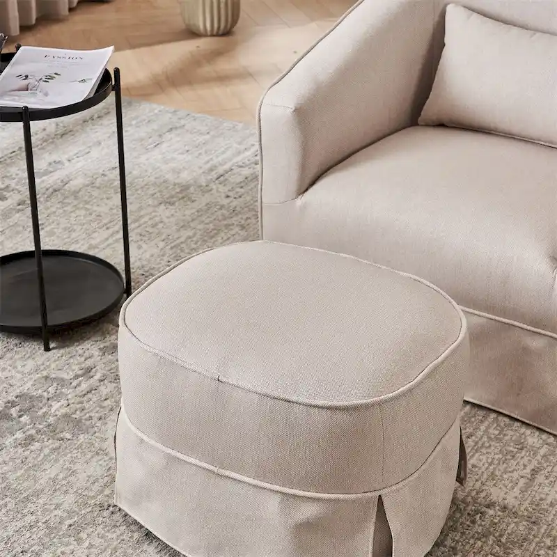 Swivel Barrel Chair with Ottoman and Black Metal Base